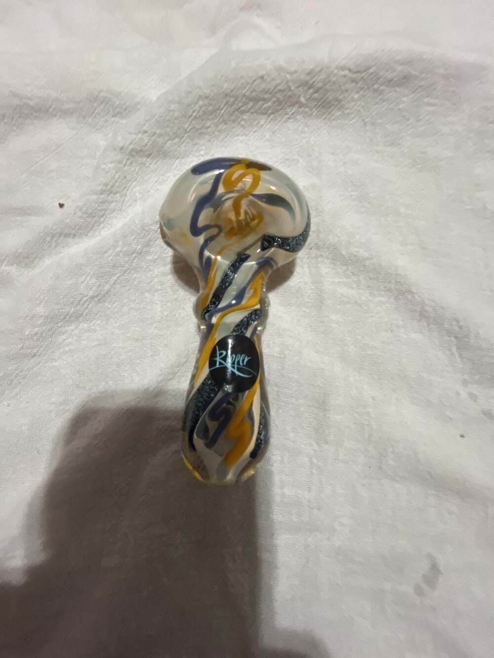 Ripper Glass Hand-Blown Spoon Piece with Swirl and Glitter Accents